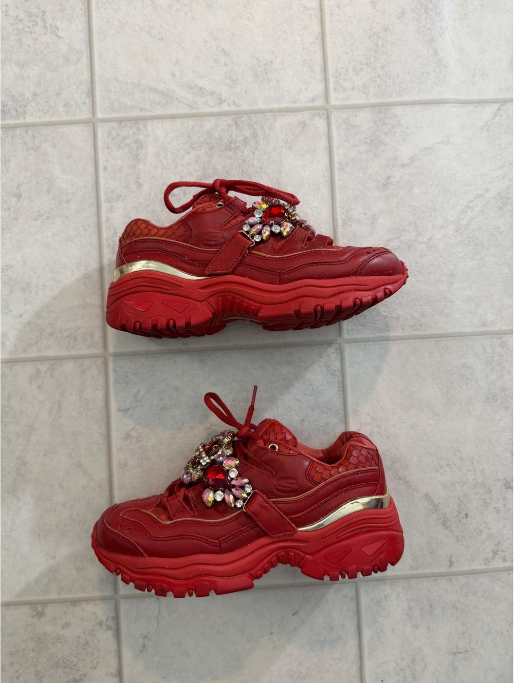 Skechers Air Cooled Memory Foam Red Embellished Sneakers